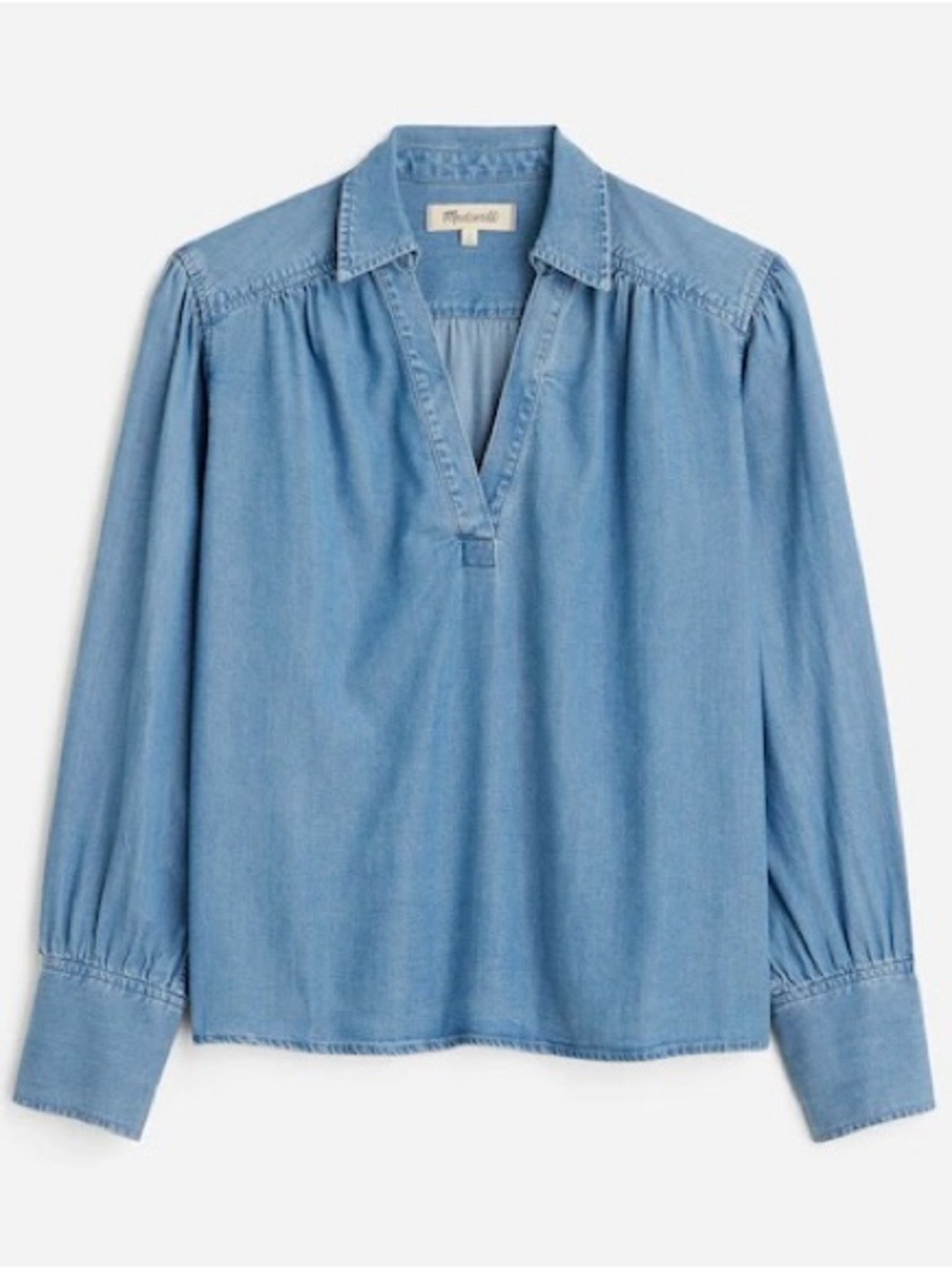 Madewell Chambray Easy Y-Neck Button-Up Shirt in Ritch Wash Large